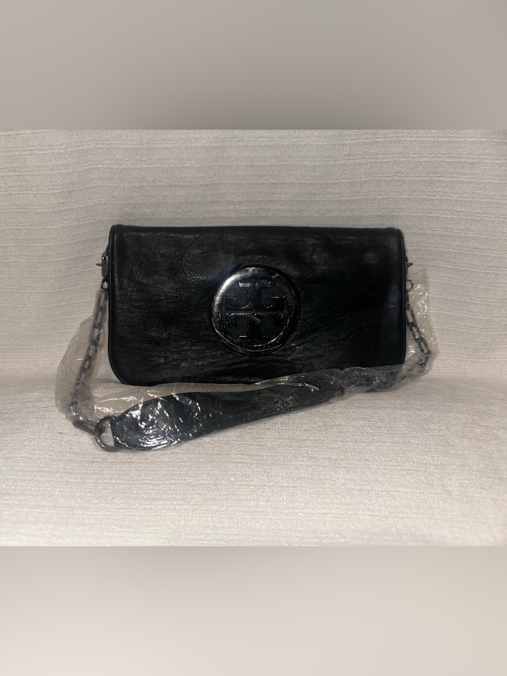 Tory Burch Black Leather Logo Shoulder Clutch